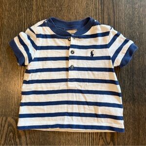 Ralph Lauren Kids Navy and White Striped Button Tee Shirt
